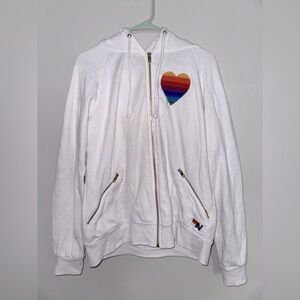 Aviator Nation RAINBOW HEART ZIP HOODIE W/ POCKETS STRIPE White sweatshirt